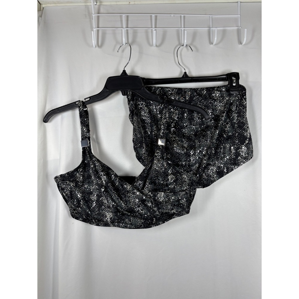 Miraclesuit Black Silver Snakeskin Bikini Set 36DDD Top Size 14 Bottoms NWOT